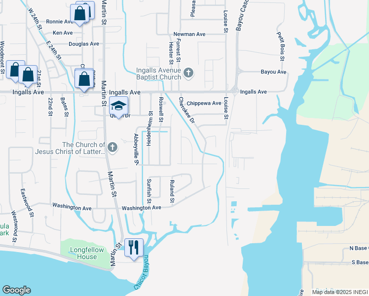 map of restaurants, bars, coffee shops, grocery stores, and more near 1403 Commanche Street in Pascagoula