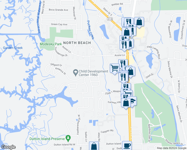 map of restaurants, bars, coffee shops, grocery stores, and more near 1047 Cove Landing Drive in Jacksonville
