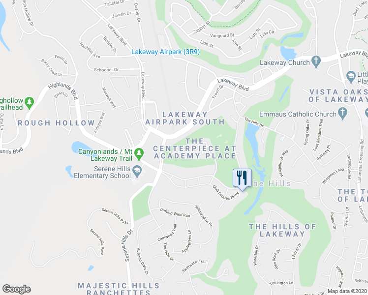 map of restaurants, bars, coffee shops, grocery stores, and more near 48 Tournament Way in The Hills
