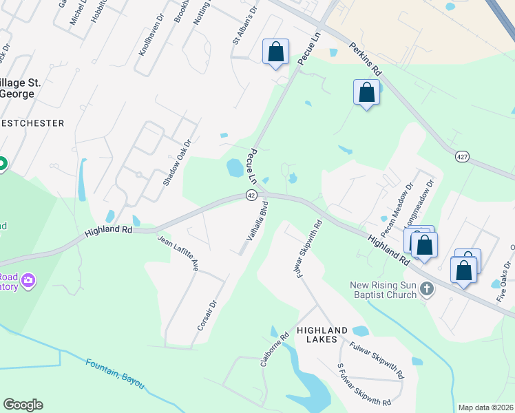 map of restaurants, bars, coffee shops, grocery stores, and more near 15327 Pecue Lane in Baton Rouge