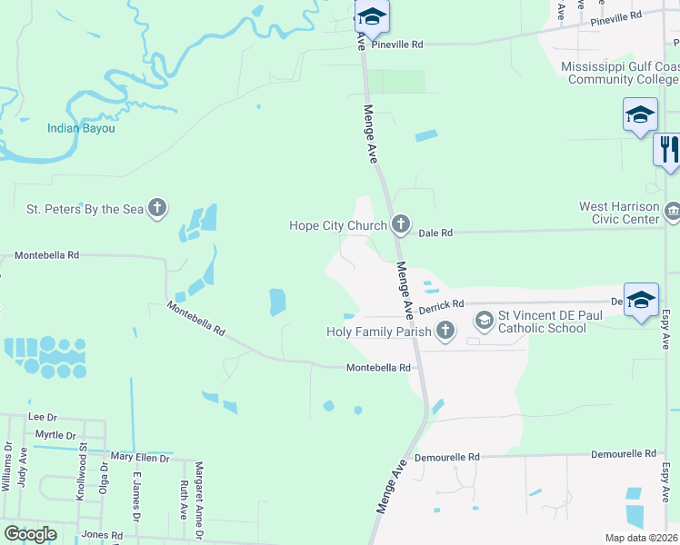 map of restaurants, bars, coffee shops, grocery stores, and more near 4446 Garland Lane in Pass Christian