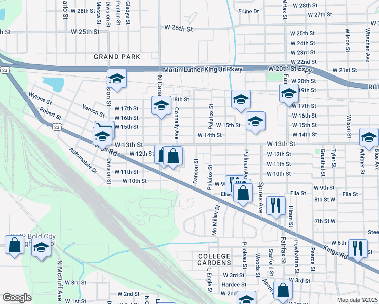 map of restaurants, bars, coffee shops, grocery stores, and more near 2220 Danson Street in Jacksonville