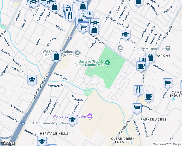 map of restaurants, bars, coffee shops, grocery stores, and more near 1037 Fiskville Cemetery Road in Austin