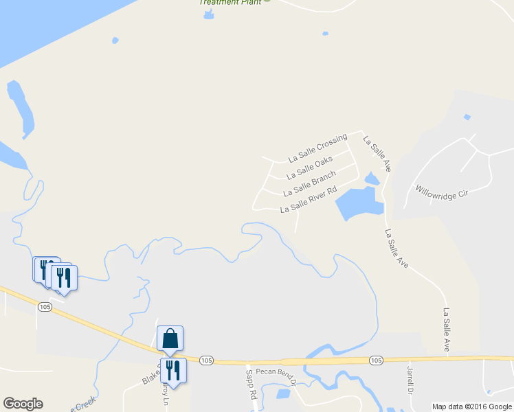 map of restaurants, bars, coffee shops, grocery stores, and more near 2340 La Salle Woods in Conroe