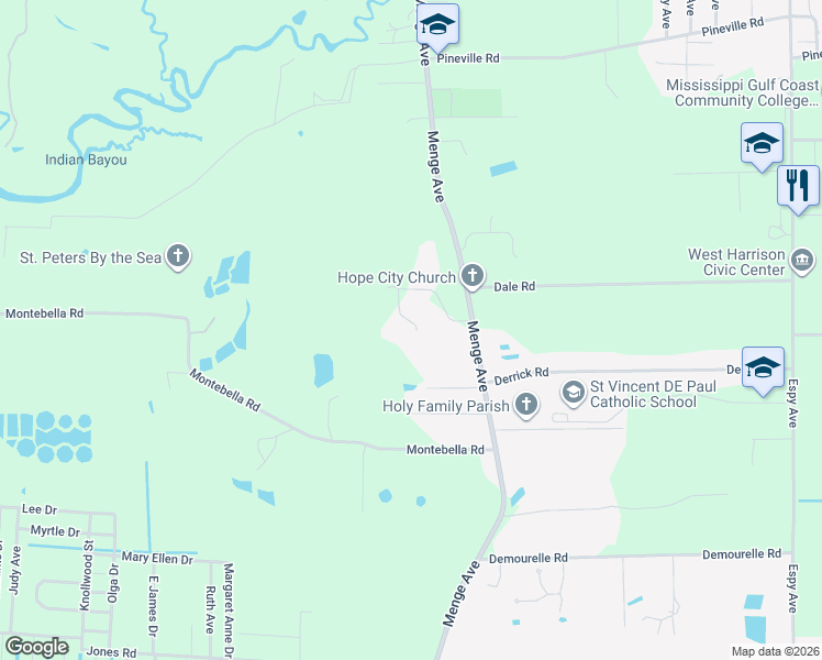 map of restaurants, bars, coffee shops, grocery stores, and more near 4446 Garland Lane in Pass Christian