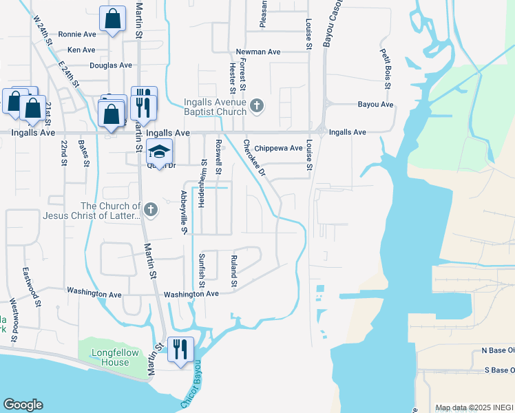 map of restaurants, bars, coffee shops, grocery stores, and more near 1403 Commanche Street in Pascagoula
