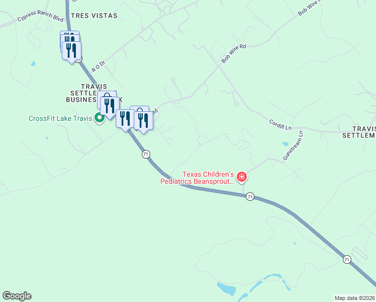 map of restaurants, bars, coffee shops, grocery stores, and more near 5100 Evidence Cove in Spicewood