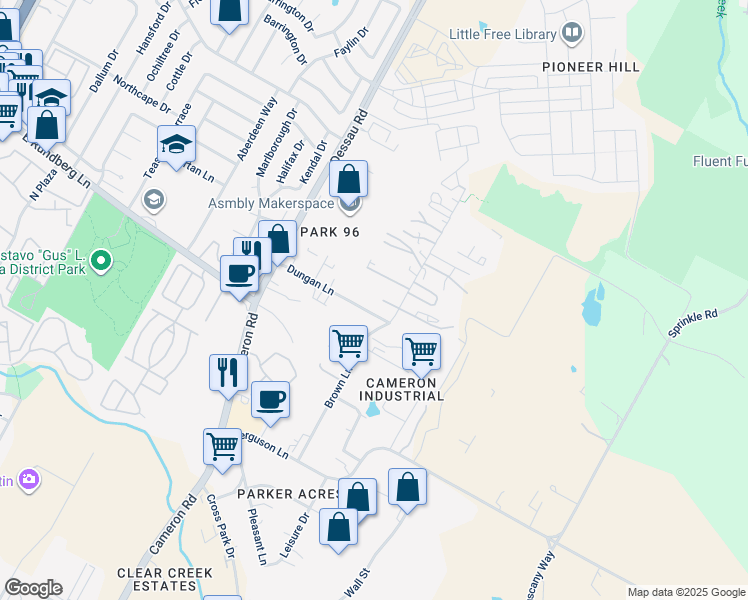 map of restaurants, bars, coffee shops, grocery stores, and more near 1706 Dungan Lane in Austin