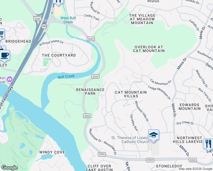 map of restaurants, bars, coffee shops, grocery stores, and more near 4802 Twin Valley Drive in Austin