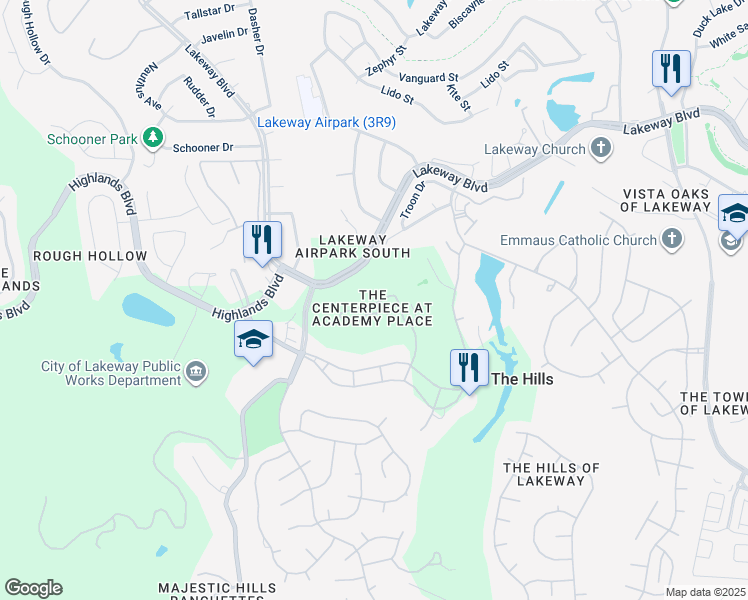 map of restaurants, bars, coffee shops, grocery stores, and more near 48 Tournament Way in The Hills