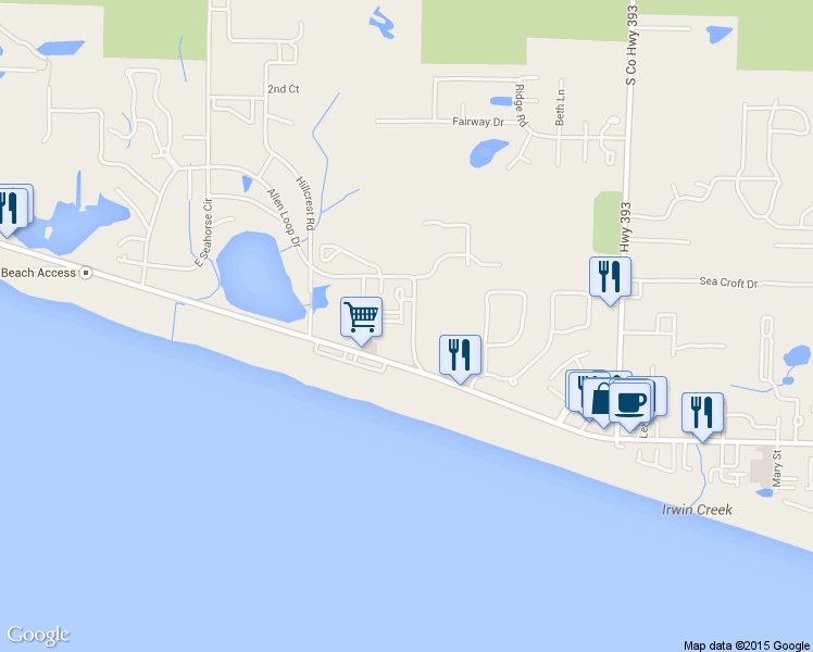 map of restaurants, bars, coffee shops, grocery stores, and more near 89 Pointe Drive in Santa Rosa Beach