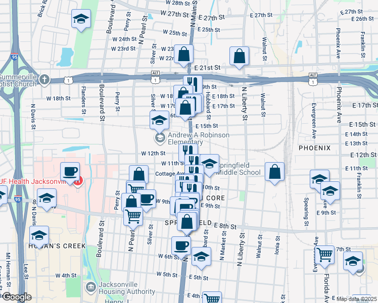 map of restaurants, bars, coffee shops, grocery stores, and more near 2202 U.S. 17 in Jacksonville