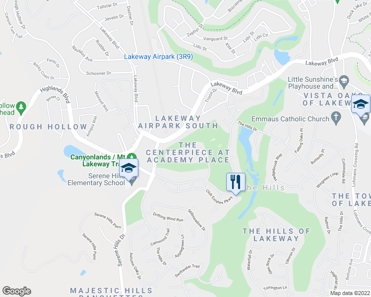 map of restaurants, bars, coffee shops, grocery stores, and more near 48 Tournament Way in The Hills