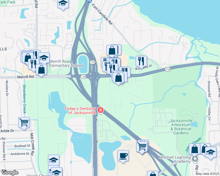 map of restaurants, bars, coffee shops, grocery stores, and more near Jane Street in Jacksonville