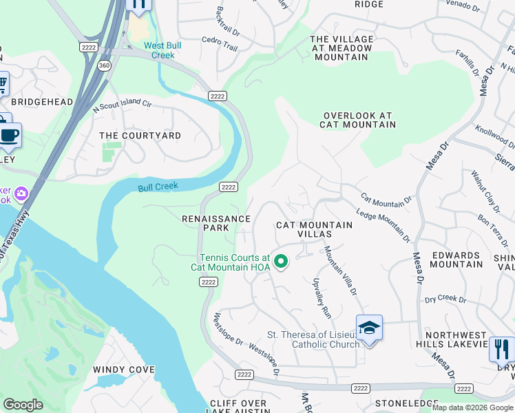 map of restaurants, bars, coffee shops, grocery stores, and more near 4800 Twin Valley Drive in Austin