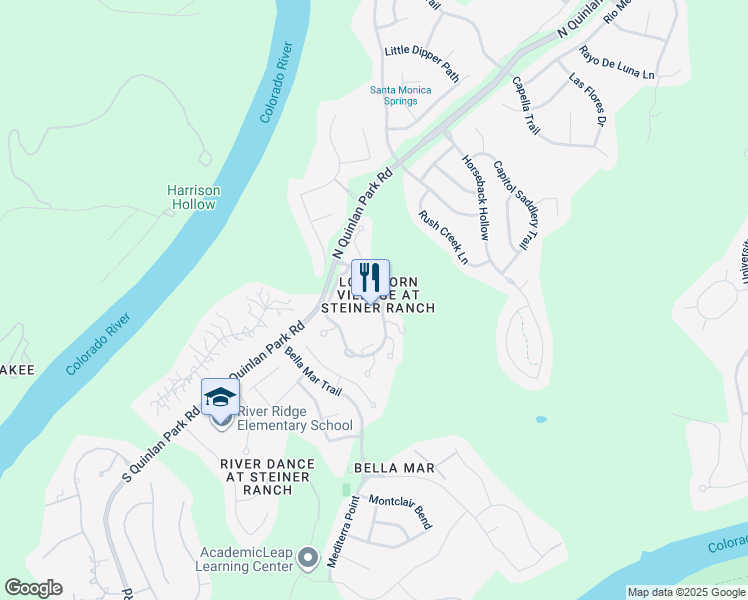 map of restaurants, bars, coffee shops, grocery stores, and more near 501 North Quinlan Park Road in Austin