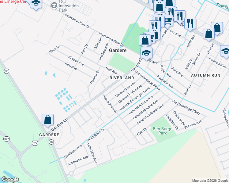 map of restaurants, bars, coffee shops, grocery stores, and more near 2167 General Jackson Ave in Baton Rouge