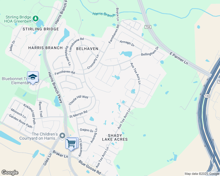 map of restaurants, bars, coffee shops, grocery stores, and more near 6817 Hartlage Street in Austin