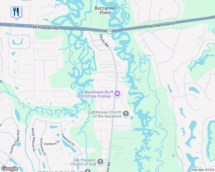 map of restaurants, bars, coffee shops, grocery stores, and more near 13143 Blackhawk Trail Court in Jacksonville