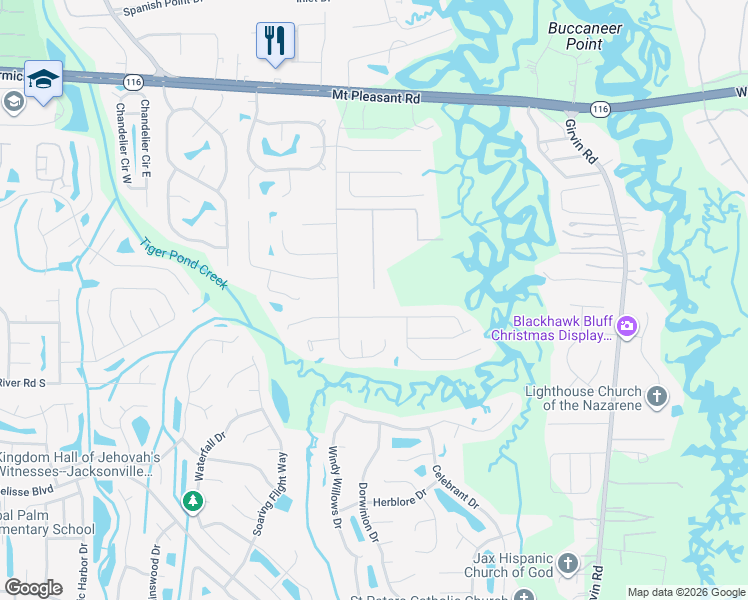 map of restaurants, bars, coffee shops, grocery stores, and more near 12449 Gately Oaks Lane East in Jacksonville