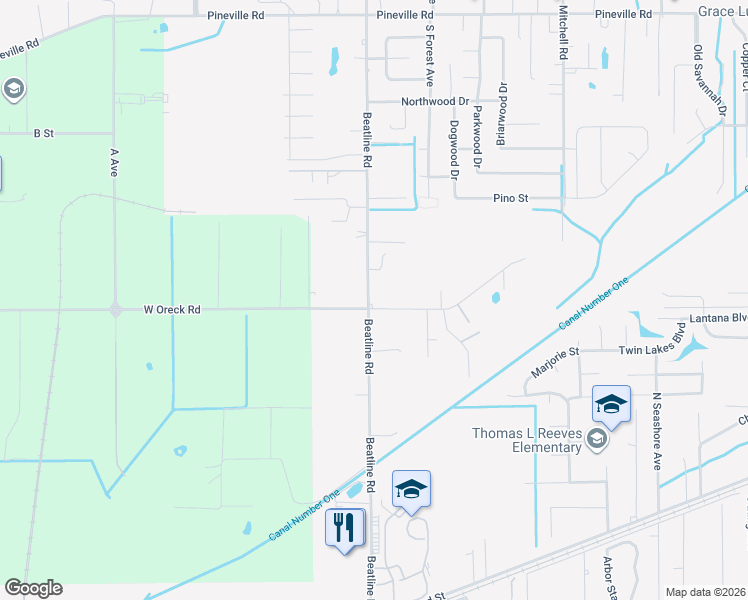 map of restaurants, bars, coffee shops, grocery stores, and more near 4401 Beatline Road in Long Beach