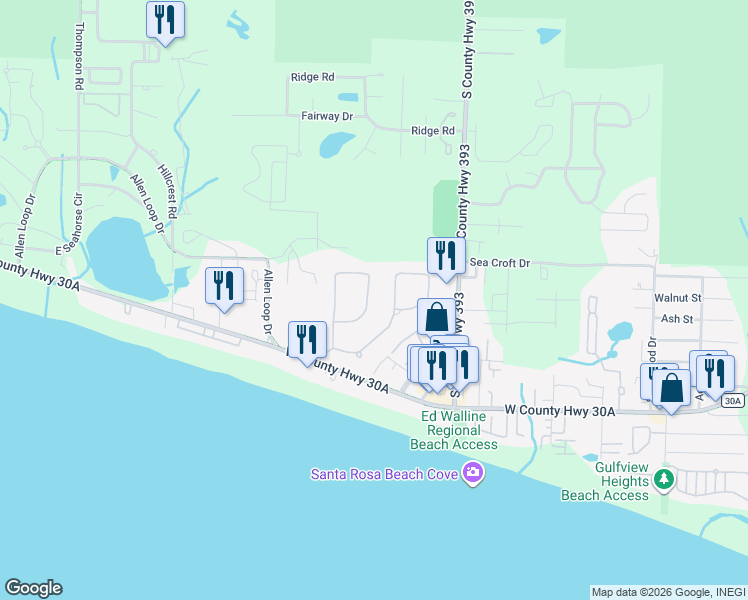 map of restaurants, bars, coffee shops, grocery stores, and more near 333 Emerald Ridge in Santa Rosa Beach