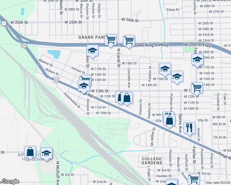map of restaurants, bars, coffee shops, grocery stores, and more near 2212 West 13th Street in Jacksonville