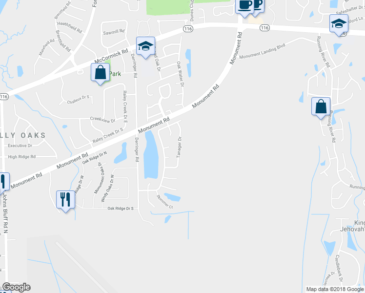 map of restaurants, bars, coffee shops, grocery stores, and more near 11663 Tanager Drive in Jacksonville