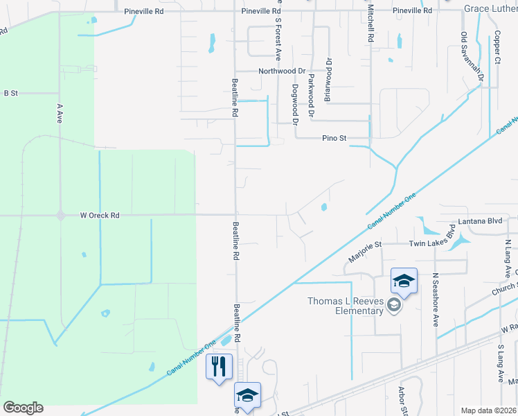 map of restaurants, bars, coffee shops, grocery stores, and more near 20582 Johnson Rd in Long Beach