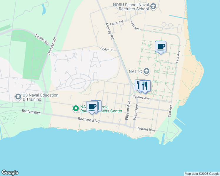 map of restaurants, bars, coffee shops, grocery stores, and more near in Pensacola