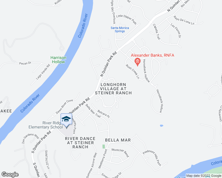 map of restaurants, bars, coffee shops, grocery stores, and more near 501 North Quinlan Park Road in Austin