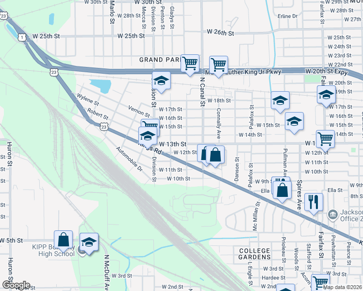 map of restaurants, bars, coffee shops, grocery stores, and more near 2260 West 13th Street in Jacksonville
