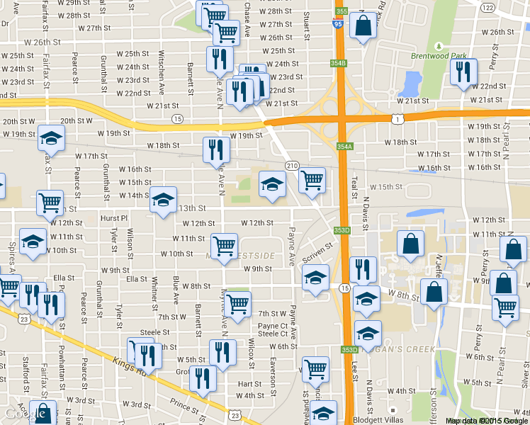 map of restaurants, bars, coffee shops, grocery stores, and more near 1179 West 12th Street in Jacksonville