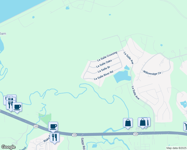 map of restaurants, bars, coffee shops, grocery stores, and more near 12121 La Salle Branch in Conroe