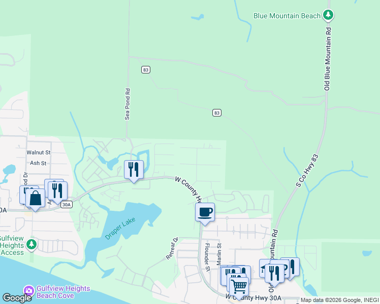 map of restaurants, bars, coffee shops, grocery stores, and more near 39 Surfside Drive in Santa Rosa Beach