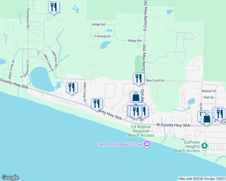 map of restaurants, bars, coffee shops, grocery stores, and more near 333 Emerald Ridge in Santa Rosa Beach