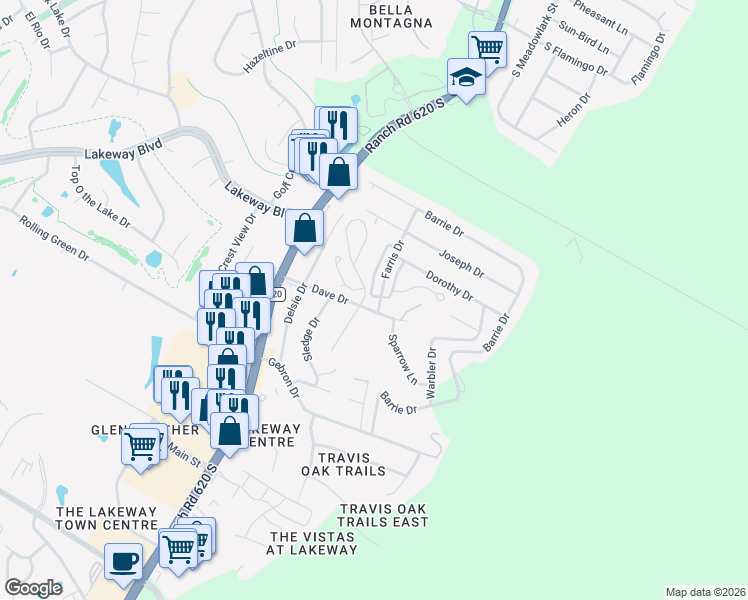 map of restaurants, bars, coffee shops, grocery stores, and more near 10 Cypress Knee Lane in Austin