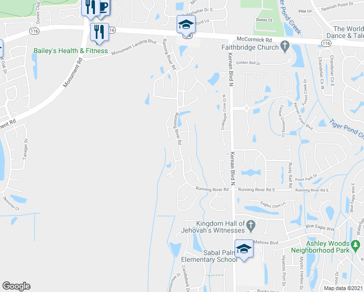 map of restaurants, bars, coffee shops, grocery stores, and more near 1415 Runningbrook Court in Jacksonville