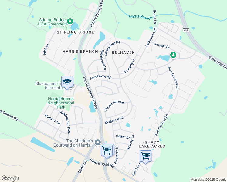 map of restaurants, bars, coffee shops, grocery stores, and more near 6709 Bramber Lane in Austin