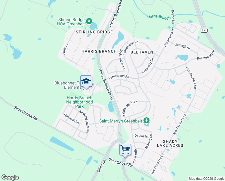 map of restaurants, bars, coffee shops, grocery stores, and more near 11418 Birchover Lane in Austin