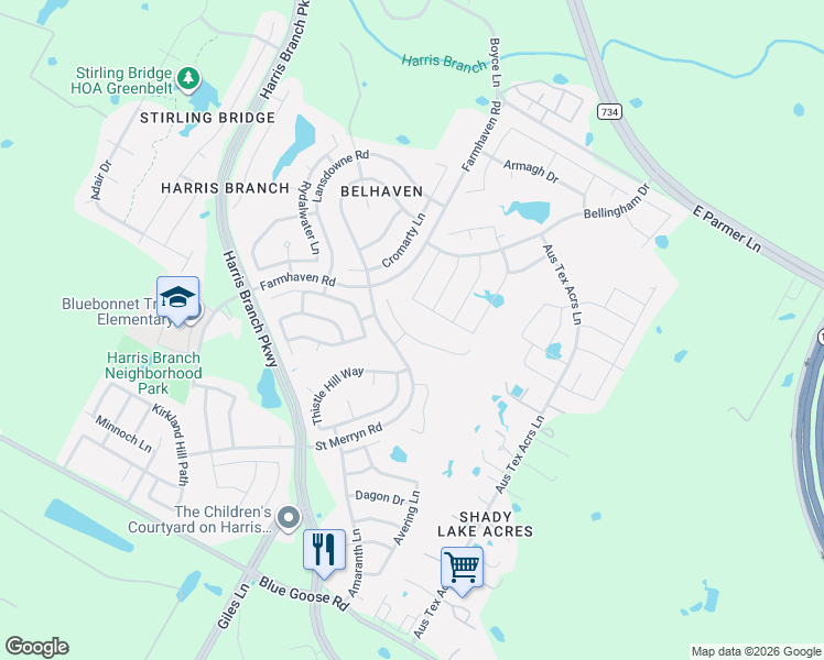 map of restaurants, bars, coffee shops, grocery stores, and more near 6904 William Wallace Way in Austin