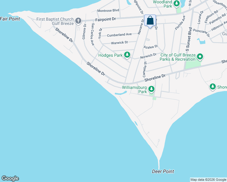 map of restaurants, bars, coffee shops, grocery stores, and more near 129 Eufaula Street in Gulf Breeze