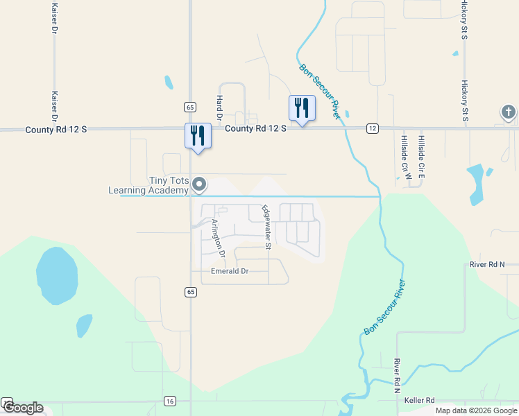 map of restaurants, bars, coffee shops, grocery stores, and more near 8794-8836 Edgewater Street in Foley
