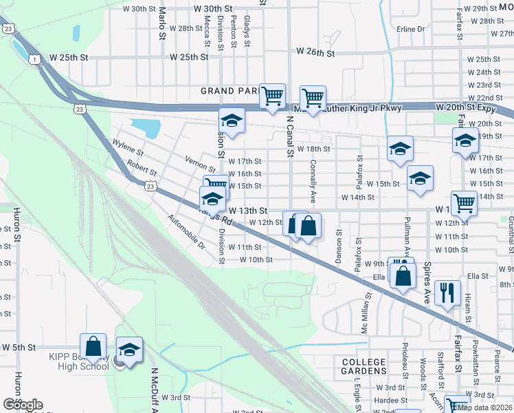 map of restaurants, bars, coffee shops, grocery stores, and more near 2265 West 13th Street in Jacksonville