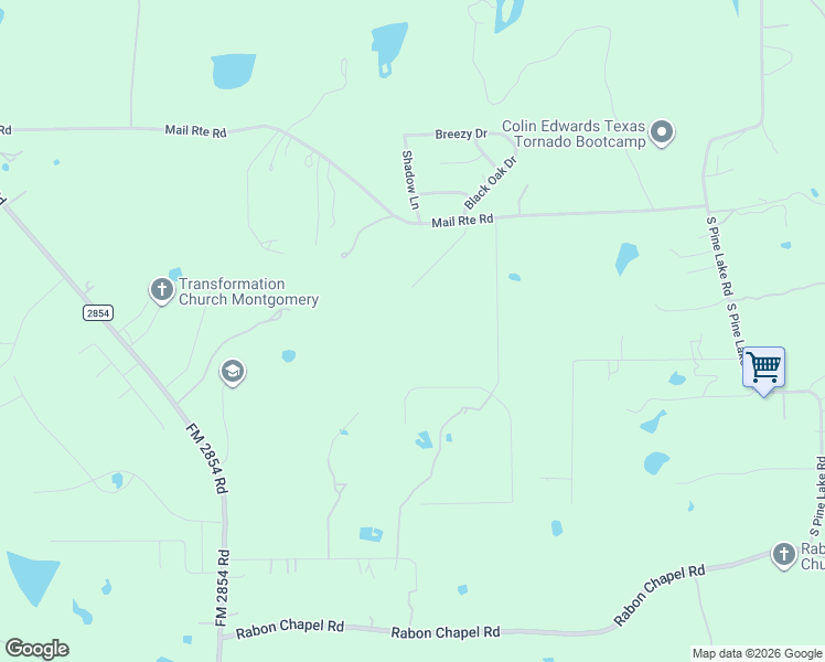 map of restaurants, bars, coffee shops, grocery stores, and more near 18341 Mail Route Road in Montgomery