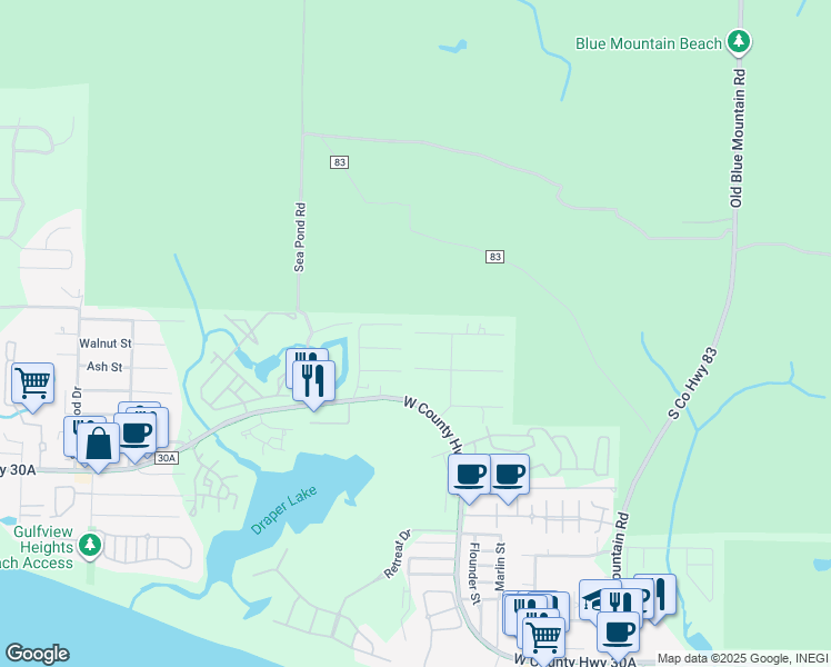 map of restaurants, bars, coffee shops, grocery stores, and more near 31 Surfside Drive in Santa Rosa Beach