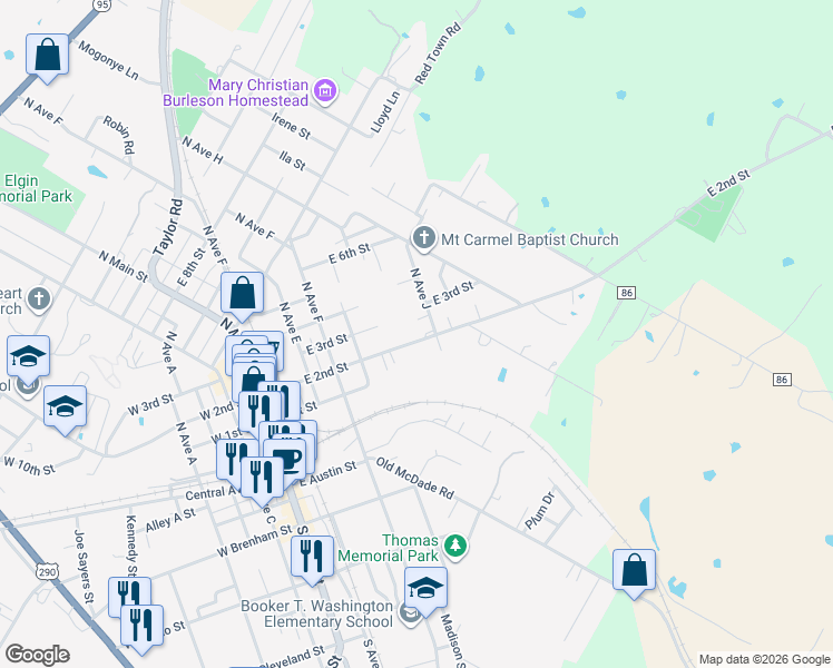 map of restaurants, bars, coffee shops, grocery stores, and more near 525 East 2nd Street in Elgin