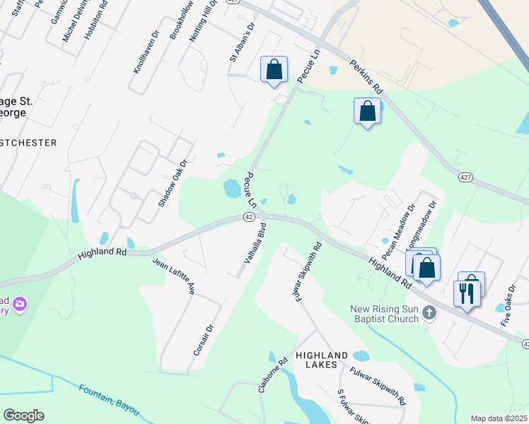 map of restaurants, bars, coffee shops, grocery stores, and more near 15327 Pecue Lane in Baton Rouge