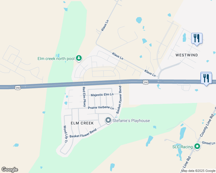 map of restaurants, bars, coffee shops, grocery stores, and more near 13109 Blackeyed Susan Trail in Elgin