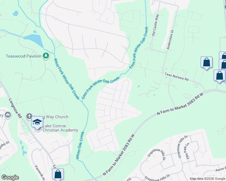 map of restaurants, bars, coffee shops, grocery stores, and more near 2907 Karin Crest Lane in Conroe